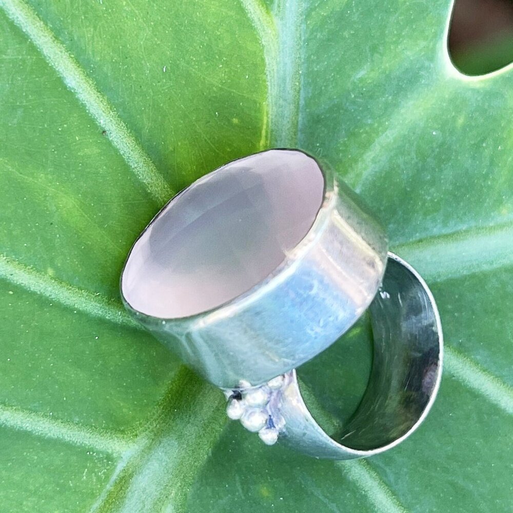 Rose Quartz 925 Sterling Silver  Rare Vintage Ring w Pink Gemstone